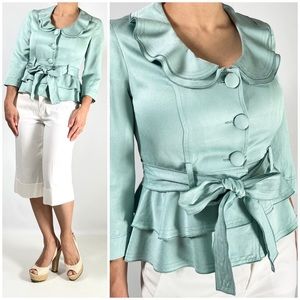 BARRIER PACE pure silk ruffle fitted jacket top